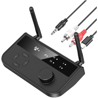 OQIMAX Bluetooth Audio Adapter, Bluetooth Receiver 5.3, 2 in 1 Bluetooth Transmitter Empfänger für Stereoanlage, Doppelte Kopplung Bluetooth Splitter, mit RCA/AUX Kabel für TV Laptop Kopfhörer