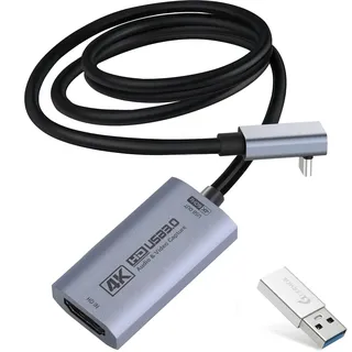 Guermok 4K 60FPS Video Capture Card, L-förmiger USB-C, 1m, 1080P 240FPS USB3.0 HDMI zu USB A/C Capture Karte für Streaming, kompatibel mit iPad/Mac OS/PC, Quest 3, OBS, PS5/4, Switch 2/1, Xbox/Kamera