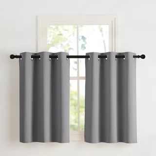 NICETOWN Scheibengardinen 90 cm Hoch Blickdichte Gardinen Grau mit Ösen 2 x H90 x B107 cm, Fenstervorhang Kurz Verdunklungsvorhänge Vorhänge Küchengardinen Thermovorhang