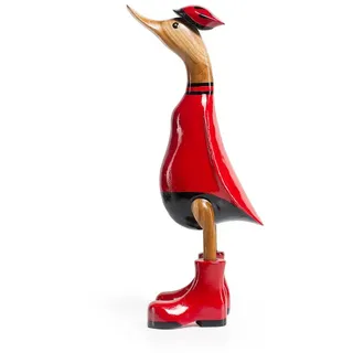 DomDeco Dekofigur Handgefertigte Deko-Figur aus Holz "Ente-Sportler" braun|rot 35 cm