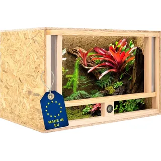Ita Holz Terrarium 80х50х50 cm mit Frontbelüftung & Integriertem Hygrometer - Holzterrarium aus OSB-3 Platten - Terrarien für Reptilien, Schlangen, Amphibien - EU Produkt, FSC Zertifiziert
