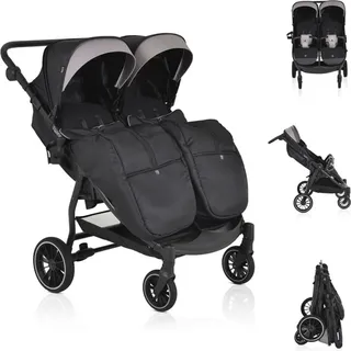 Moni Zwillingskinderwagen TwinGo Getränkehalter, Fußabdeckung, Hinterradbremse schwarz