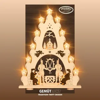 Weigla LED Schwibbogen "Erzgebirge, große Lichterspitze, Bergmann NATUR-BRAUN, Made in Germany", beige (natur), B:52cm H:67cm T:6cm, Holzwerkstoff, Schwibbögen, Erzgebirge garantiert, Weihnachtsdeko Innen, Weihnachtsbeleuchtung