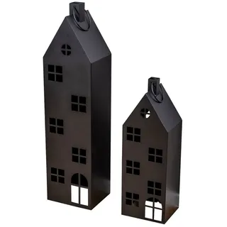 levandeo 2er Set Laterne Haus H65-95cm Metall Schwarz Deko Windlicht Industrial Style Kerze Kerzenständer Lichtdeko