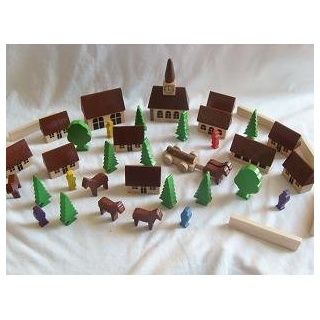 alles-meine.de GmbH großes Dorf mit Kirche, Häuser & Bäume, Bausteine, Pferdewagen, Figuren - aus Holz - Baukasten - Holzhäuser Eisenbahn/Original Erzgebirge - ideal für Holzei..