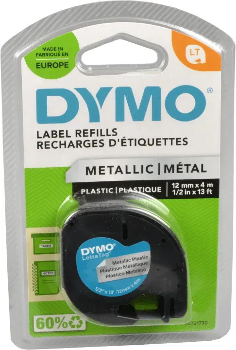 Dymo Label Band Letratag 91208 (S0721730) schwarz auf silber 12mm x 4m