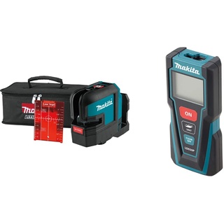 Makita SK105DZ Akku-Kreuz Linienlaser rot 12 V max. (ohne Akku, ohne Ladegerät) & LD030P Entfernungsmesser 30 m, Schwarz, Türkis, Blau, Silber