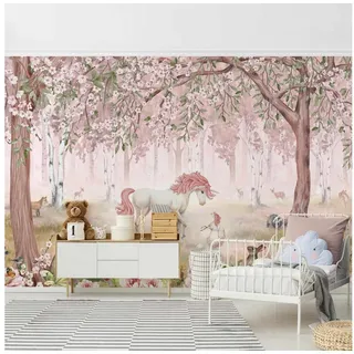 Bilderdepot24 Kindertapete Magischer Wald rosa Bäumen Natur Kinderzimmer, Glatt, Matt, (Vliestapete inkl. Kleister oder selbstklebend), Mädchenzimmer Jungenzimmer Babyzimmer Bildtapete Fototapete Wandtapete rosa 480 m x 320 m