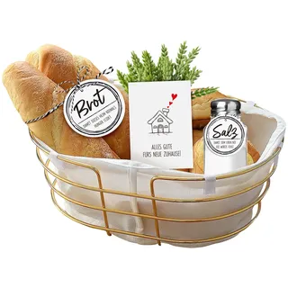 MEJOSER Brot und Salz Geschenk zum Einzug, 2 Anhänger + 1 A6 Karte (kein Korb) zum Einzug, Einzugsgeschenke Wohnung, Einweihungsgeschenk Haus, Geschenk zum Einzug Umzug Richtfest