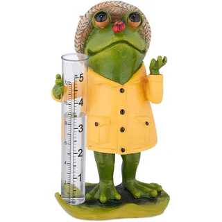 Relaxdays Regenmesser Frosch, wetterbeständig, analoger Regenanzeiger, H x B x T: 19 cm, Gartendeko,