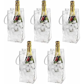 Flaschenkühler, 5 Stück Transparente PVC Kühltasche Wein Ice Bag, Tragbarer Wein Flaschenkühler mit Griff Auslaufsichere Tasche Eistasche für Champagner Wein Getränke Kaltes Bier Outdoor Camping