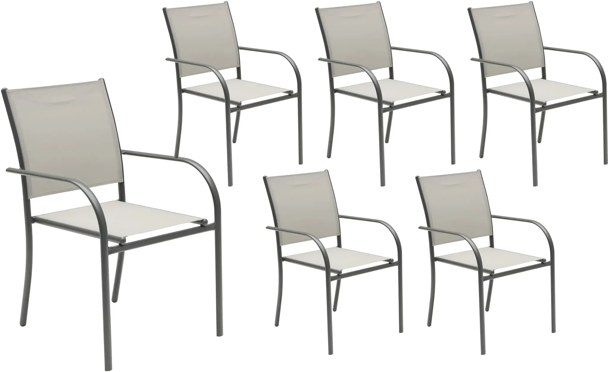 LC Garden »Campino« 6er Set Gartenstühle Beige Stapelstühle Bistrostühle Textilen
