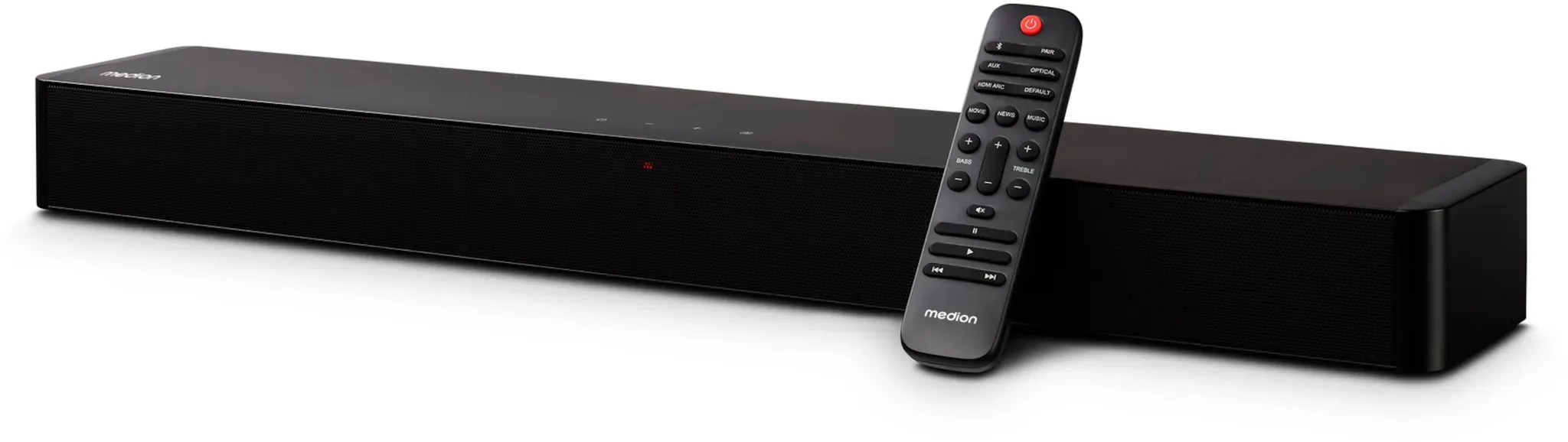 MEDION LIFE P61155 2.0 Soundbar, ideale Ergänzung zum TV bzw. Heimkino, kabellose Musikübertragung von Smartphone & Co via Bluetooth® 5.1, kompakte Soundbar mit Touch- & Fernbedienung