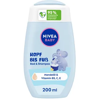 NIVEA BABY Kopf bis Fuß Bad & Shampoo, sanftes veganes Baby Shampoo für Haut und Haare mit Mandelöl, entspannendes Duschgel mit hypoallergener Formel ohne Parabene und Mikroplastik (200 ml)