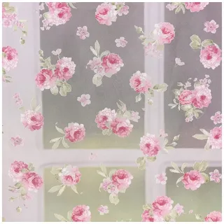 Stoff Gardinenstoff Organza Pfingstrosen rosa 2,8m Höhe bunt