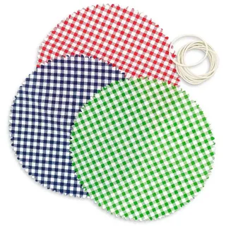 itenga Stoffhauben 10er Set - rund ca 15cm - für Einmachgläser und Marmeladengläser inkl Gummibänder - Marmeladen-Deckchen