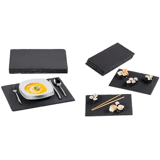 Relaxdays Schieferplatte im 6er Set, große Servierplatten aus Schiefer & Schieferplatte 6er Set, 26 x 16 cm, zum Servieren & Beschriften, Buffet, Servierplatte rechteckig, anthrazit