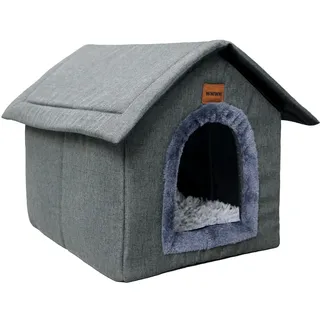 Whiwhi Hundehütte Hundehöhle mit Abnehmbarem Plüschkissen Katzenhöhle Haustierhaus Warmes Und Gemütliches Hundehaus Katzenhaus 35x30x35cm