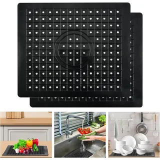 Yitobici Spülbeckeneinlage, Abtropfmatte, Spülbeckeneinlage Gummi, für Küche und Bad, Schwarz,31 x 26 cm, 2 Stück