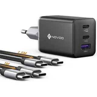 NOVOO Laptop-Ladegerät (mit 67W USB-C PD und USB-A Anschluss für MacBook und Windows Laptops) schwarz
