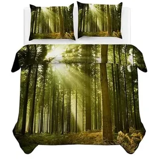 CCZM Wald Bettwäsche 135x200 Dschungel Weich Atmungsaktiv Microfaser Bettbezüge Set 3 Teilig, Bettbezug 135 x 200 cm und 2 Kissenbezug 80x80 cm mit Reißverschluss, für Kinder Jungen Mädchen