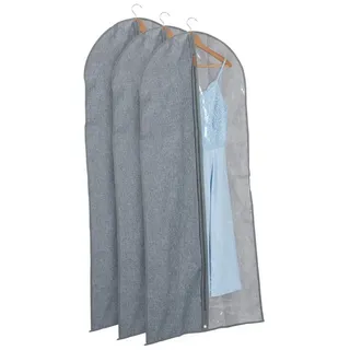 Relaxdays Kleidersack 3er Set, mit Reißverschluss, 135 x 58 cm, Schutzhülle Anzug, Kleid, Hemd, grau/transparent