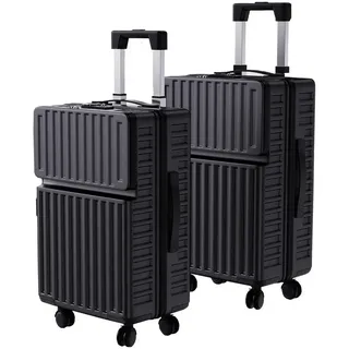 FUROKOY Trolleyset Kofferset Hartschalenkofferset Reisekoffer Set, 20/24 Zoll 2-teiliges Set,Schwarz,hochfestes ABS-Gehäuse, TSA-Schloss schwarz