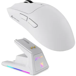 MAMBASNAKE x Attack Shark X1 Leichtgewicht FPS-Gaming-Maus mit Ladestation, 49g Ultralight, 40K DPI PAW3395 PRO-Sensor, 1000Hz Abfragerate, BT/2,4G Wireless/Wired Office-Maus für PC/Mac - Weiß