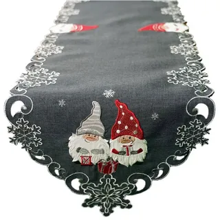 texpot Tischdecke Tischläufer Stickerei Wichtel Winter Weihnachten (1-tlg) grau rechteckig | 40 cm x 140 cm