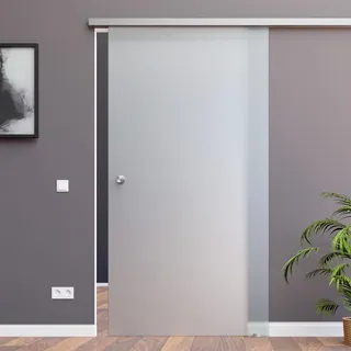 Glas Schiebetür Glasschiebetür matt / blickdicht mit SoftStop 775 x 2050 mm (SlimLine Komplett Set) von AMOD, inkl. Griffmuschel BS-775D-AS