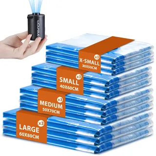 MONVANE Vakuumbeutel für Kleidung mit kabellose elektrischer Pumpe, Vakuum Bags 12 Stück(3*60*80cm + 3*50*70cm + 3*40*60cm + 3*30*40cm)— Vakuumbeutel für Reisen, Bettdecken, Decken, Kissen