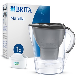 Brita Wasserfilter-Kanne Marella graphit (2,4l) inkl. 1x MAXTRA PRO All-in-1 Kartusche – Tischwasserfilter zur Reduzierung von Kalk, Chlor, Blei, Kupfer & geschmacksstörende Stoffe im Trinkwasser