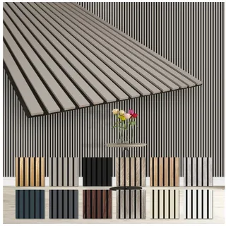 HEXIM Lamellen Akustikpaneele 1,67 m2 flexible Wandpaneele 278x60cm MDF Wandverkleidung schalldämmend: Sandgrey - AP02, 1 Paneel - 1.67m2