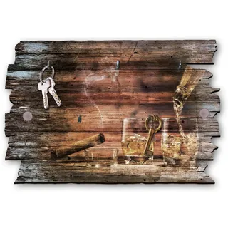 Kreative Feder Whisky Designer Schlüsselbrett, Hakenleiste im Landhaus-Stil, Shabby-Chic aus Holz 30x20cm (Whisky)
