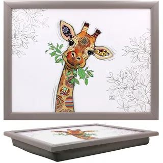 Lesser & Pavey Bug Art Gina Giraffe Knietablett mit Sitzsack zum Servieren von Gerichten, schöne Knietabletts zum Essen auf dem Schoß zum Abendessen oder zum Atmen, neu gestaltete Lebensmitteltabletts