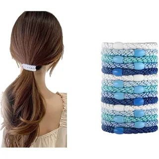 Knekki Original Haargummi für Damen, 15er Pack – Zerstörungsfreie Cotton Bands mit Hoher Elastizität, Ponytail Holder für Thick & Curly Hair (15er Packung,Blau)