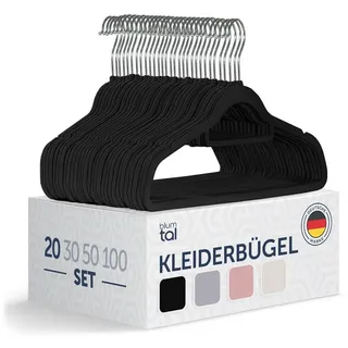 Blumtal Kleiderbügel 20 Stück - Kleiderbügel Samt 360° drehbar und belastbar - Kleiderbügel platzsparend und rutschfest - Kleiderbügel Schwarz mit Samtbezug - Samtbügel - Kleiderbügel Samt Schwarz