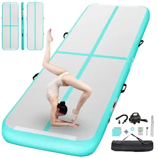 FBSPORT Airtrack Matte, 10cm Hoch Verdicken 5M Tumbling Matte,Gymnastikmatte mit Luftpumpe,Trainingsmatte mit Tragetasche,Turnmatte für Zuhause, Outdoor,Yoga