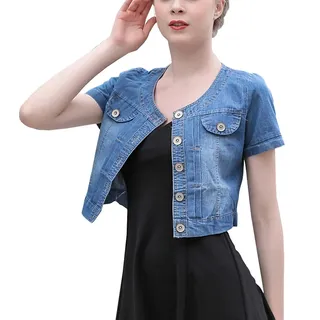 ONLY Faith Summer Damen Rundhals Jeansjacke Kurzarm Jean Coat Tops, Dunkelblau, XL - XL