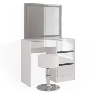 Vicco Schminktisch Sherry Weiß Hochglanz, 90 cm mit LED-Spiegel und Hocker