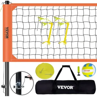 Vevor Volleyballnetz Höhenverstellbares Volleyballnetz Set, 9,7 x 2,4 m Tragbarer Beachvolleyball-Netz, Orange Volleyballnetz Faltbare Volleyballnetz mit Volleyball & Tragetasche, für Garten, Strand