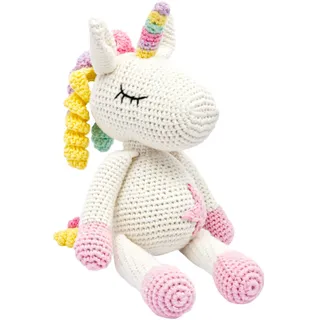 miniheld Handgestrickter Einhorn "Glücksbringer" Spielzeug aus Baumwolle 28cm