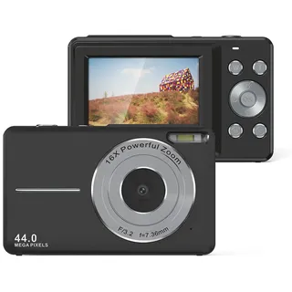 FHD 1080P-Digitalkameras für Kinder, 44 MP 1080P 16-Fach-Zoom-Digitalkamera, Kompaktkamera für Kinder, Studenten, Kinder, Teenager, Mädchen, Jungen, Kinderkamera mit (Black)