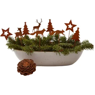 Home-trends24.de Gartenstecker Rost Stecker Weihnachten 9er Deko Winter Figur Metall Set (9-St) braun