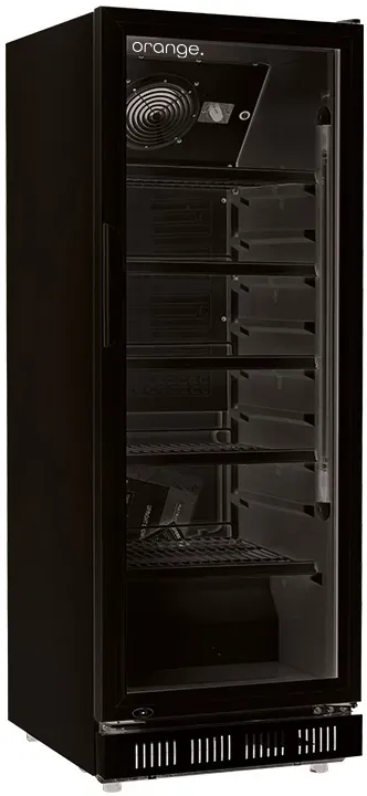 orange. orange 230L Getränkekühlschrank (Flaschenkühlschrank) mit Glastür. Abschließbar. Komplett schwarz. Freistehender Getränkekühlschrank.