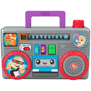 Fisher-Price Laugh & Learn Busy Boombox Retro-inspiriertes musikalisches Kleinkindspielzeug mit Lerninhalten für Babys und Kleinkinder, Version: UK-Englisch, GYC18