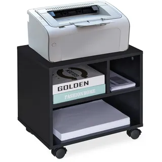 Relaxdays Rollcontainer, 3 offene Fächer, Büro & Home Office, mit Rollen, Büroschrank, HBT: 35,5 x 40 x 30 cm, schwarz,