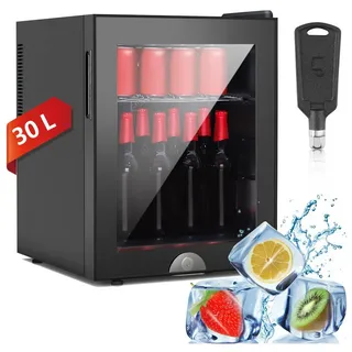 LOVONLIVE Getränkekühlschrank Table Top Kühlschrank 30L, 39 cm hoch, 46.5 cm breit, Hausbar Minikühlschrank ohne Gefrierfach Getränkekühlschrank Glastür schwarz