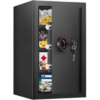 75L Großer Safe Tresor Feuerfest für Zuhause, Digitaler Tresore mit Zahlenschloss, Drei abnehmbare Regale und Sensor-Licht, Möbeltresor für Geld, Schmuck, Reisepass und Dokument