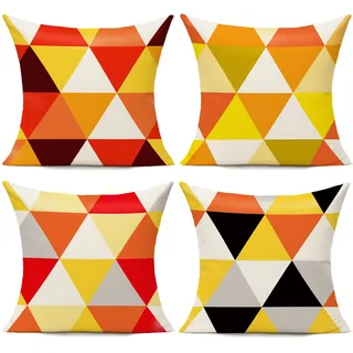 All Smiles Outdoor-Kissenbezüge, bunte, ästhetische, moderne Mid-Century-Boho-Kissenhüllen für Sommerdeko, Patio, Couch, Wohnzimmer, 40 x 40 cm, Gelb, 4er-Set